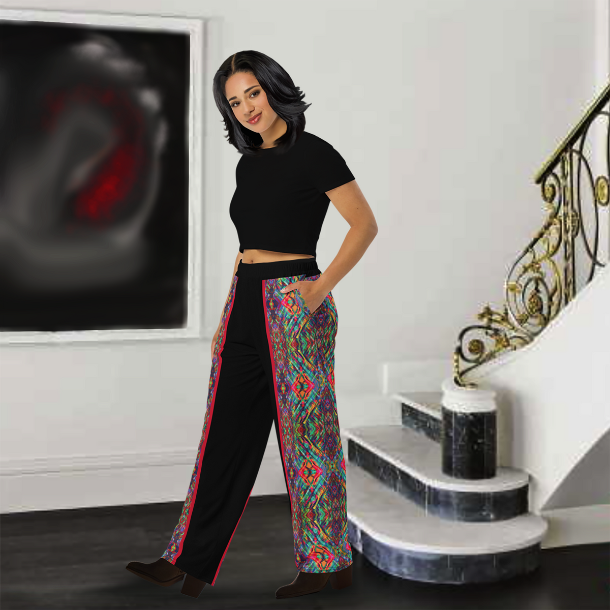 BeautDoozy ANTARES Wide Leg Pants Black for Every Gender -  Left view on Female model