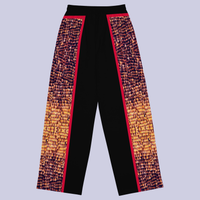 Flat back view o DESTINY unisex black and gold wide leg pants with red trims