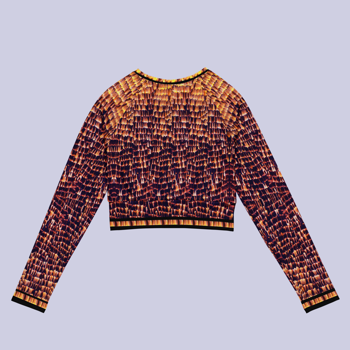 Flat back view of DESTINY gold copper long sleeve crop top