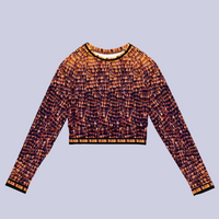 Flat front view of DESTINY gold copper long sleeve crop top