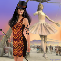 Model wearing DESTINY gold copper shell print bodycon dress, left view at desert festival