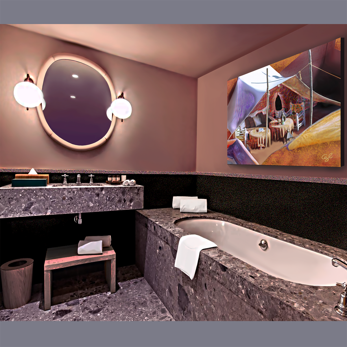 BeautDoozy Wall Art PUSSY TENT Giclée from The Erotic Series - Bathroom setting
