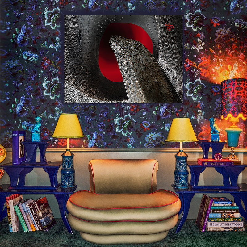 BeautDoozy Wall Art THE RED DOOR Giclée from the Erotic Series - Living room setting