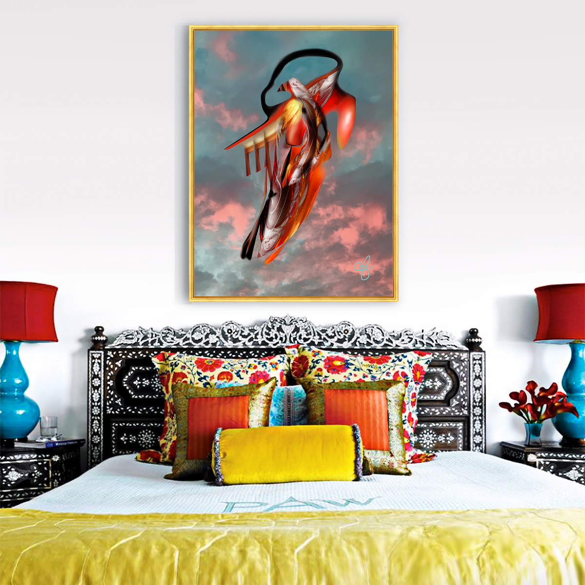BeautDoozy Wall Art SOUL IN FLIGHT Giclée from the Inner Series - Bedroom setting