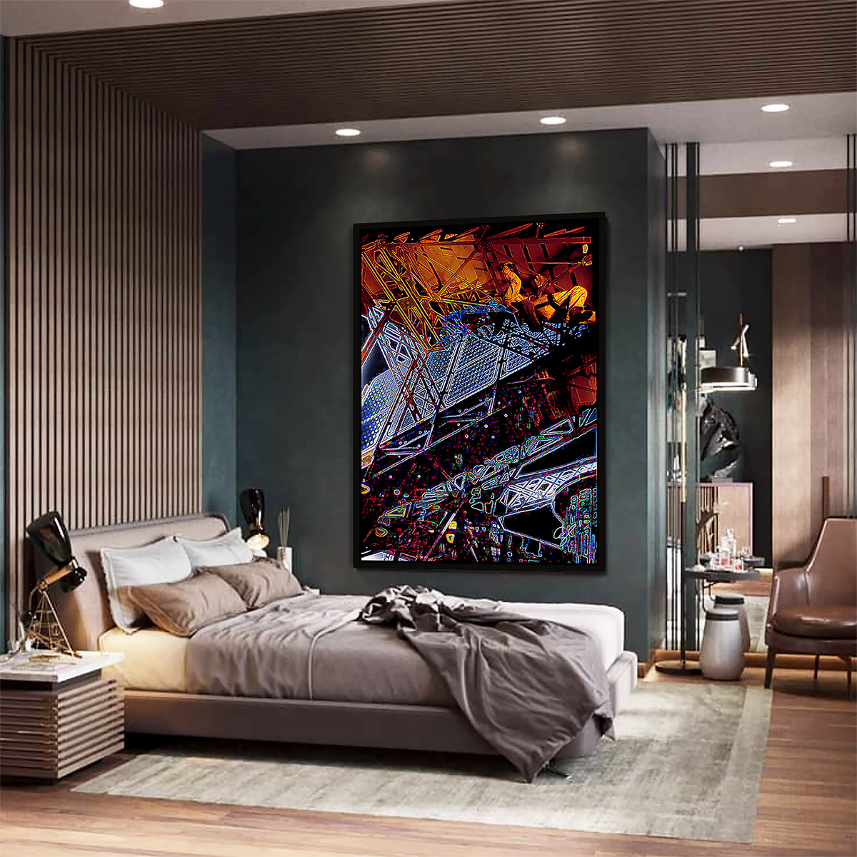 BeautDoozy Wall Art EIFFEL TOWER Giclée from The Places Series - Bedroom setting